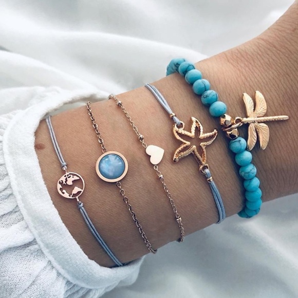 *DARCIE* 5-Pc Blue Dragonfly Fashion Bracelet Set - Picture 2 of 8